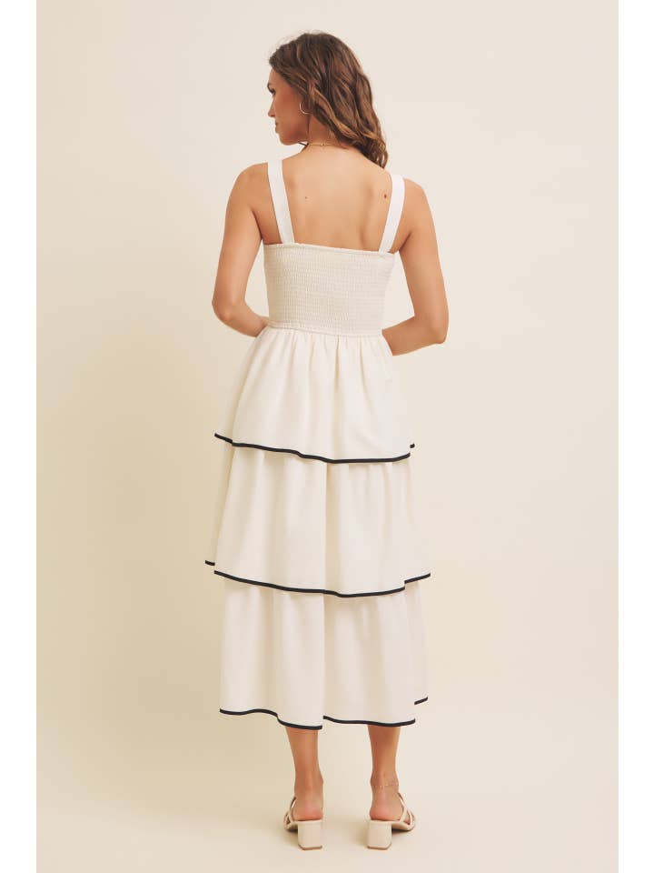 in february - Wholesale Dress - Women's - CONTRAST BINDING WITH BOW MIDI DRESS IN TIERED RUFFLES 10