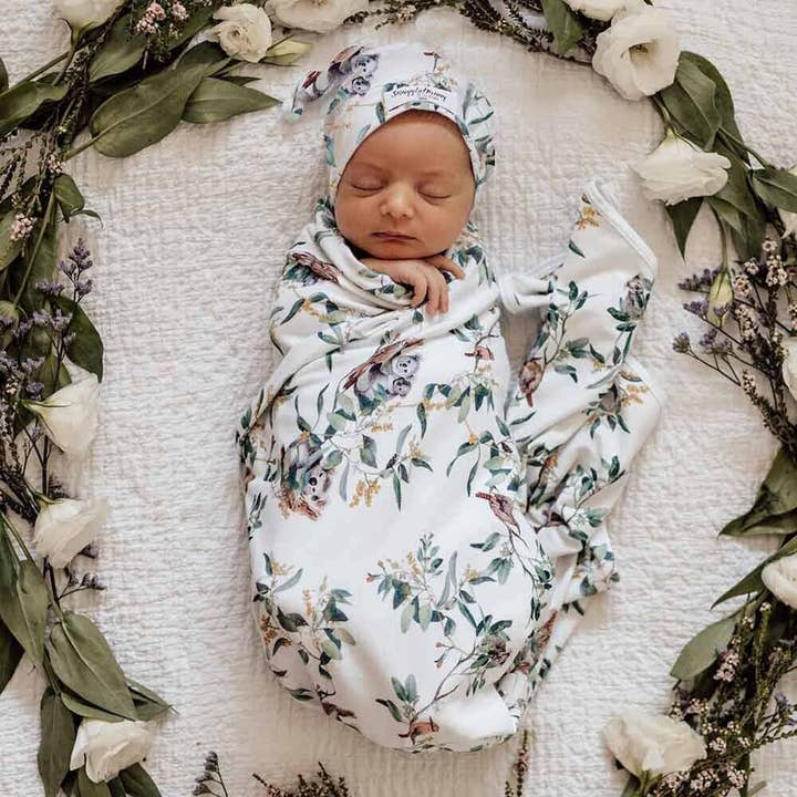 Eucalypt Baby Jersey Wrap & Beanie Set for wholesale by Snuggle Hunny