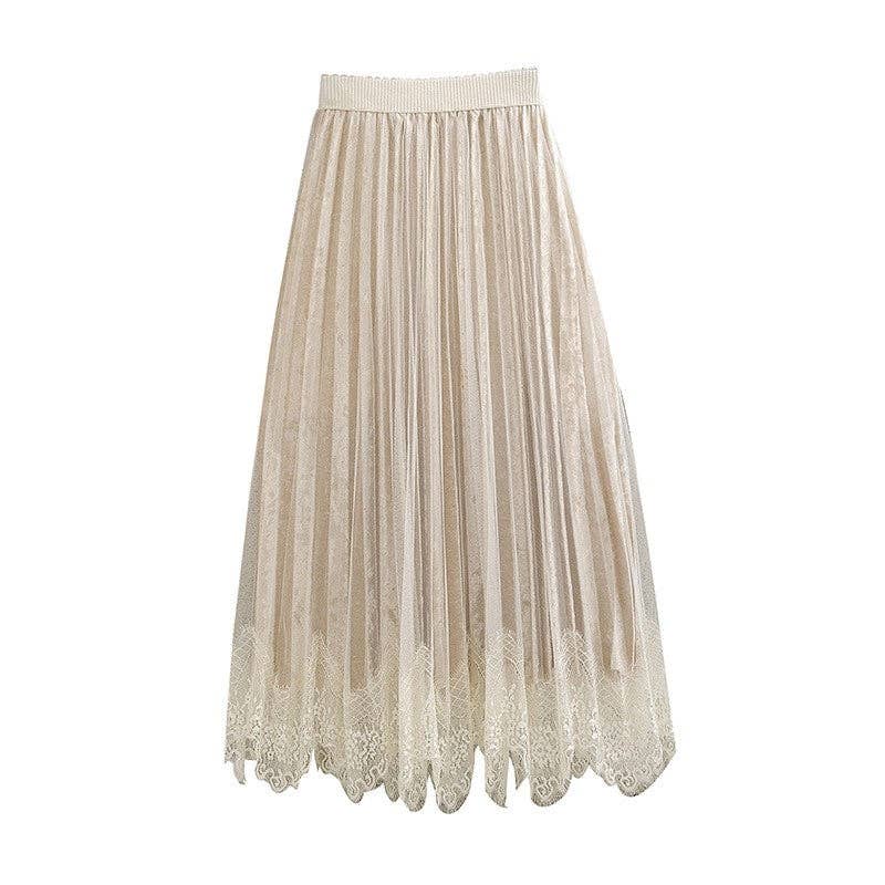 UZ Wholesale Store – Engroshandel Nederdel - Dame – Blonde Patchwork Plisseret Fløjl Midi Nederdel3