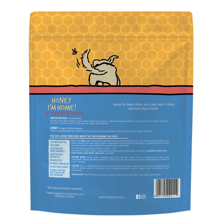 Honey I'm Home - Wholesale Pet Treats - Dog - 6" COLLAGEN STRIPS