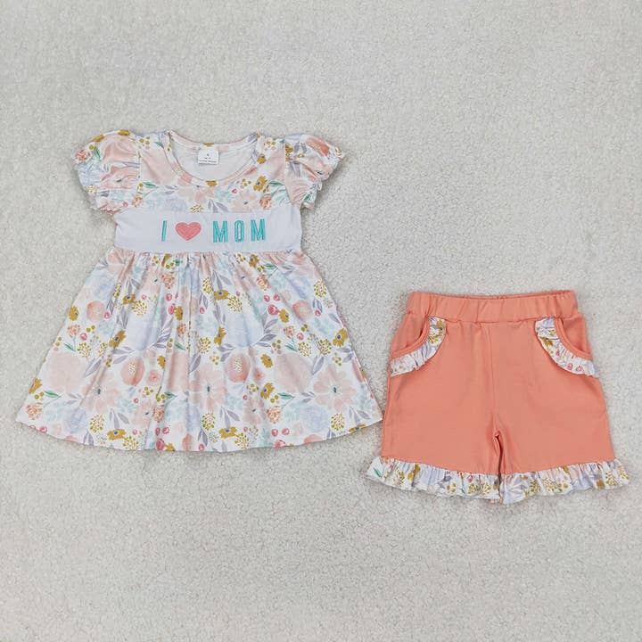 Aier Wholesale - Wholesale Clothing Set - Baby - Sibling Embroidery Baby Girls Boys I LOVE MOM Rompers Summer Outfits
