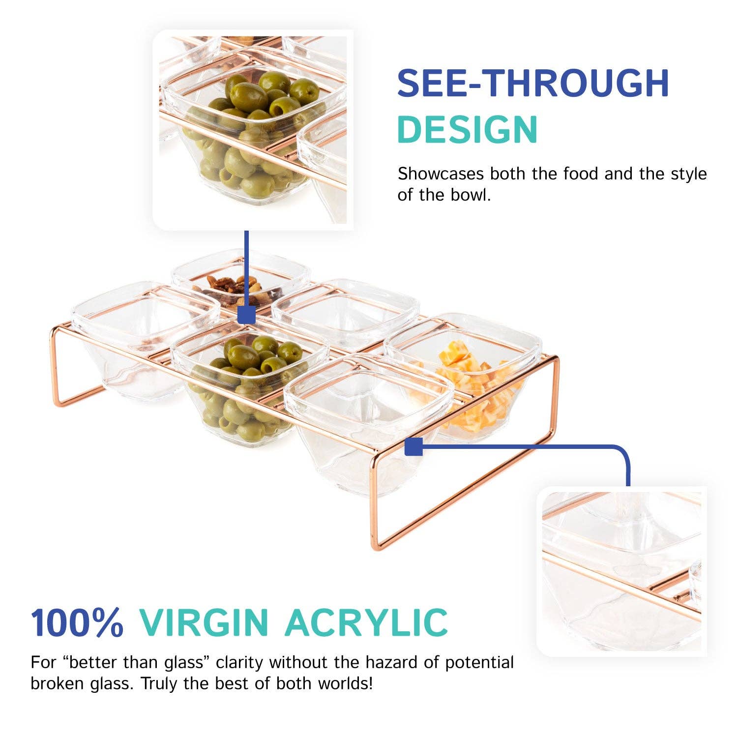 Huang Acrylic - Vente Bol de service - Bols de service à tapas avec support en métal2