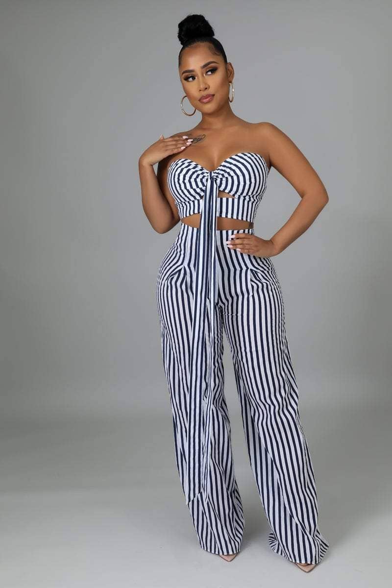 Flarix - Wholesale Top & Pant Set (NOT Loungewear) - Women's - striped tube top wide leg pants set2