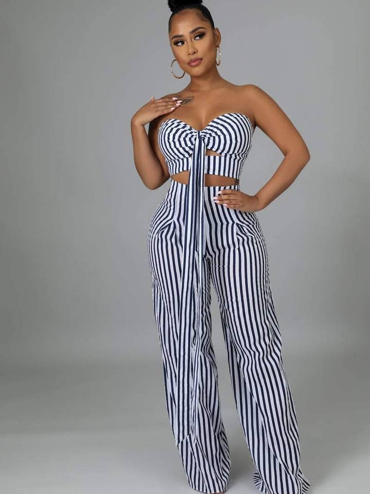 Flarix - Wholesale Top & Pant Set (NOT Loungewear) - Women's - striped tube top wide leg pants set2
