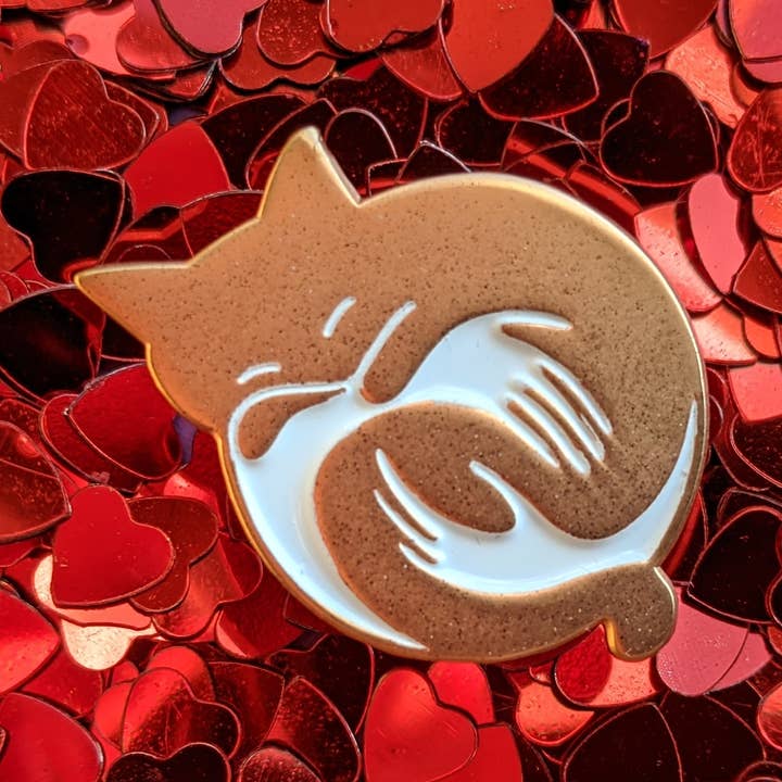 Rose Gold Cuddle Cat Enamel Pin for wholesale by Brandy Bingham