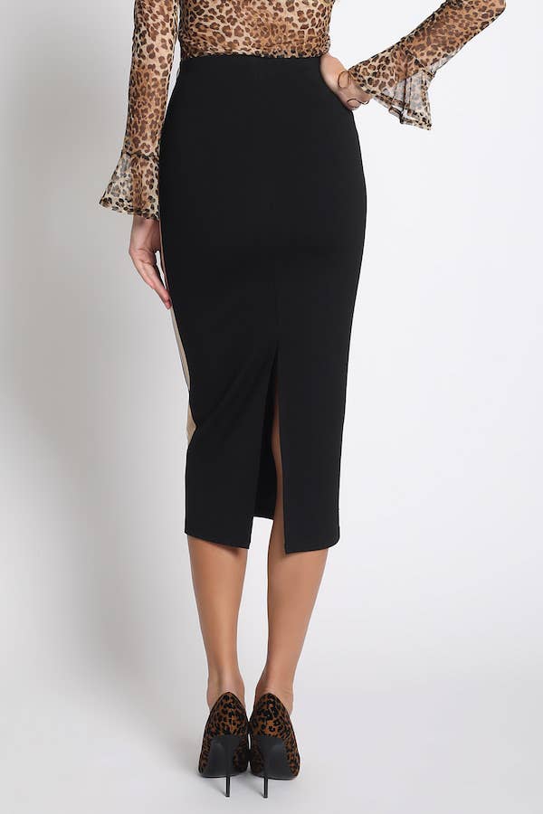 BLACK BEIGE CONTRAST STRIPE MIDI SKIRT - GSS573 for wholesale on Faire2