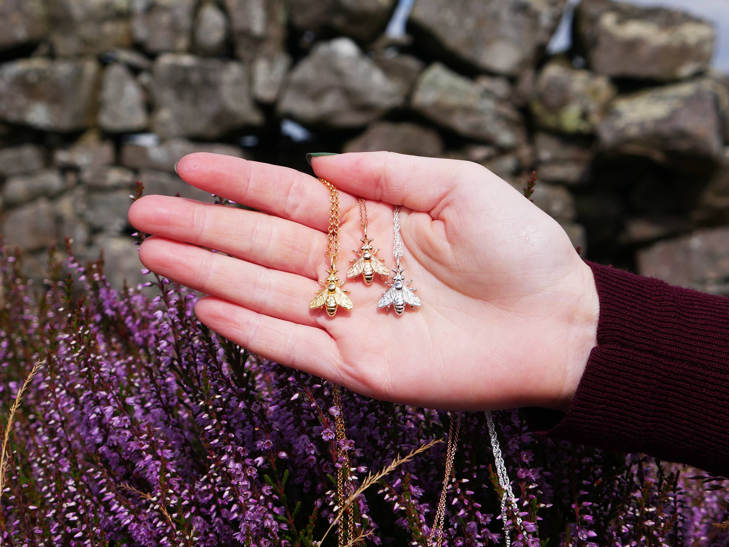 In The Heather – wholesale Pendant/charm necklace – Scottish honey bee necklace in sterling silver12