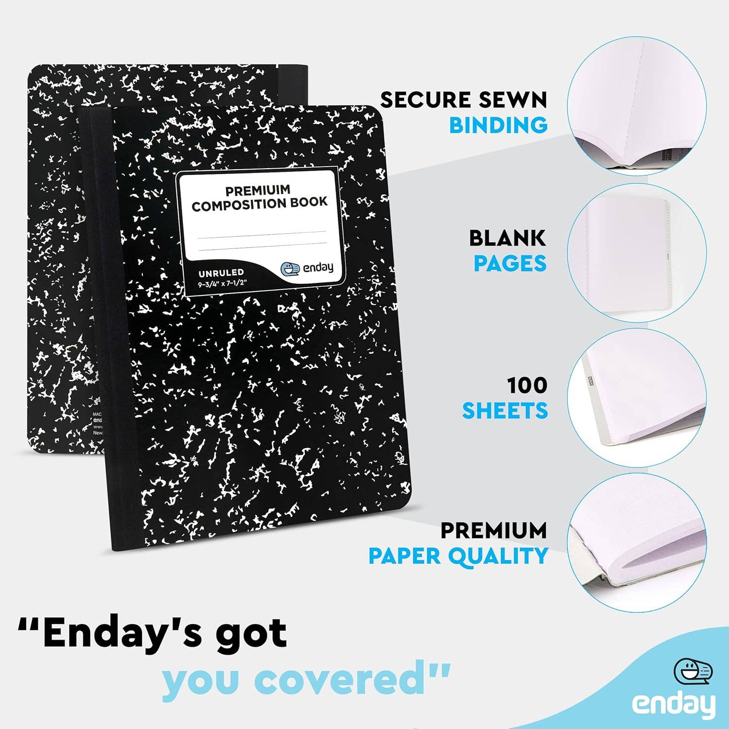 enday - Wholesale Notebook - Composition Book Unruled, Black Marble 100 Ct.1