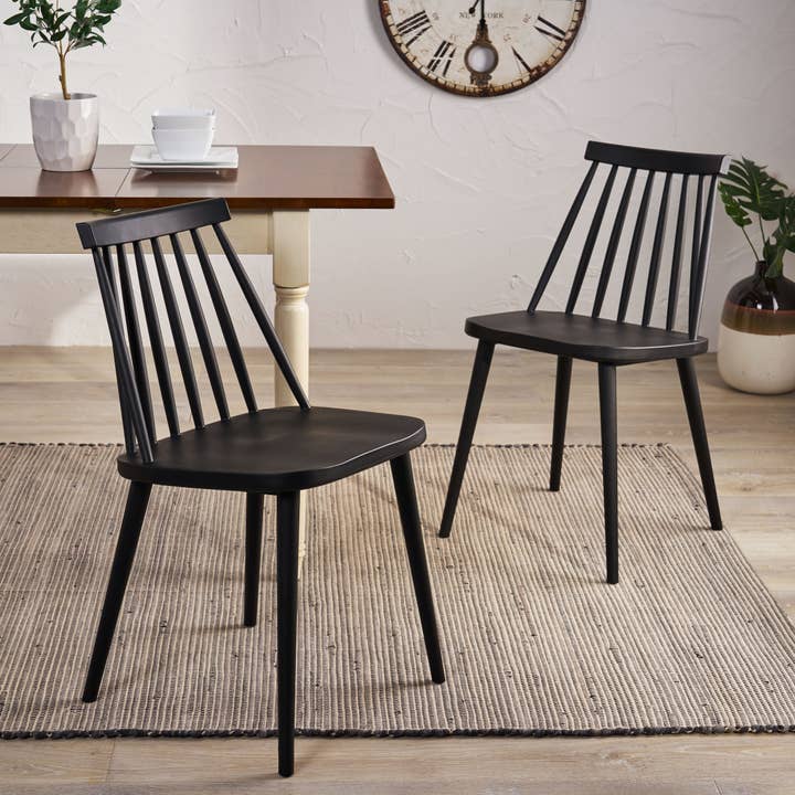 Farmhouse Spindle Back Dining Chairs, Set of 2, Black for wholesale on Faire