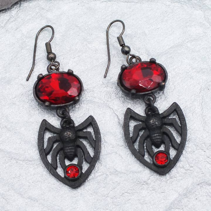 Spider Shield & Oval Crystal Earrings for wholesale by Fizz
