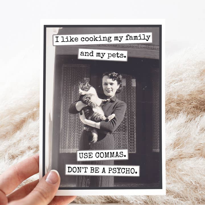 Funny Greeting Card. I Like Cooking My Family And My Pets... for wholesale by Raven's Rest Studio