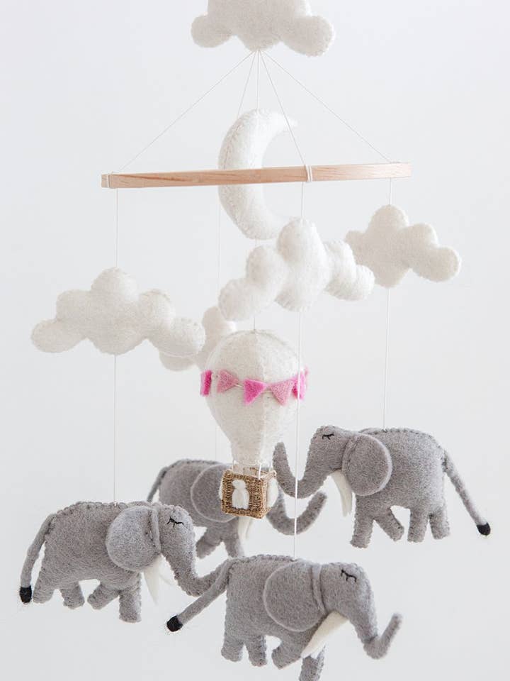 Elephant and Hot Air Balloon Crib Mobile for wholesale by Nivas