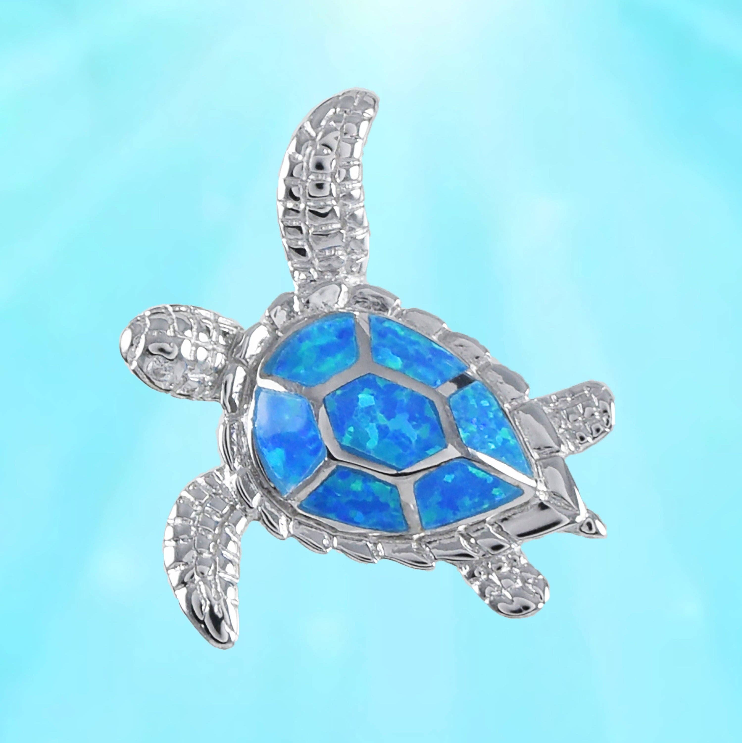 Paradise Treasures Jewelry - Wholesale Individual Charm/Pendant - Hawaiian Blue Opal Sea Turtle Pendant, Sterling Silver Blue Opal Inlay Sea Turtle Pendant, Christmas Present, Birthday Gift1