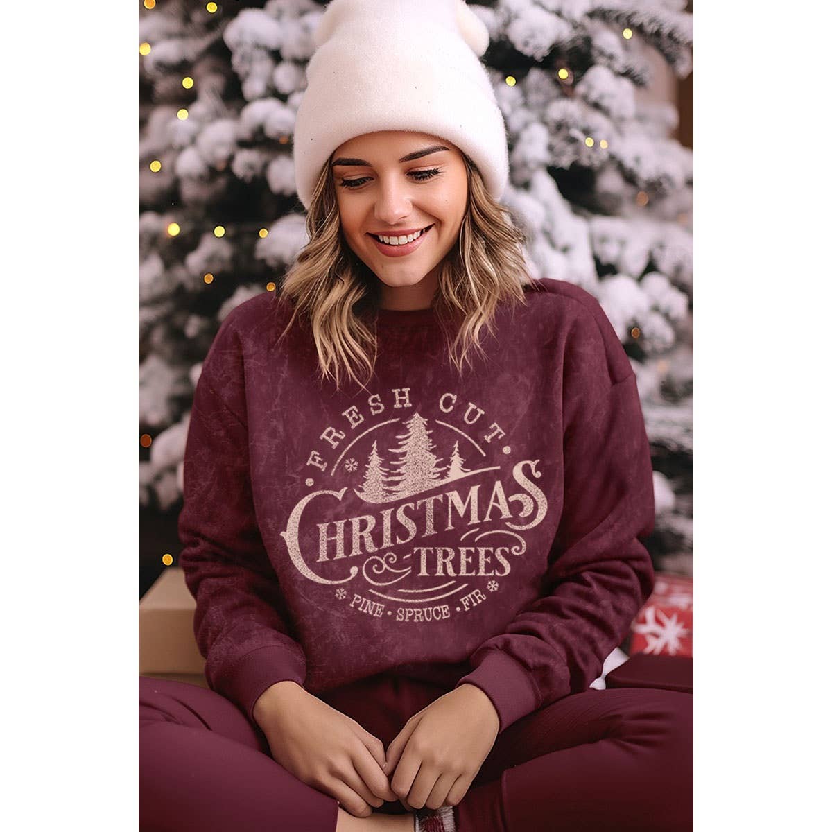 HRTandLUV - Wholesale Graphic Sweatshirt - Women's - CHRISTMAS TREES MINERAL GRAPHIC SWEATWHIRTS1