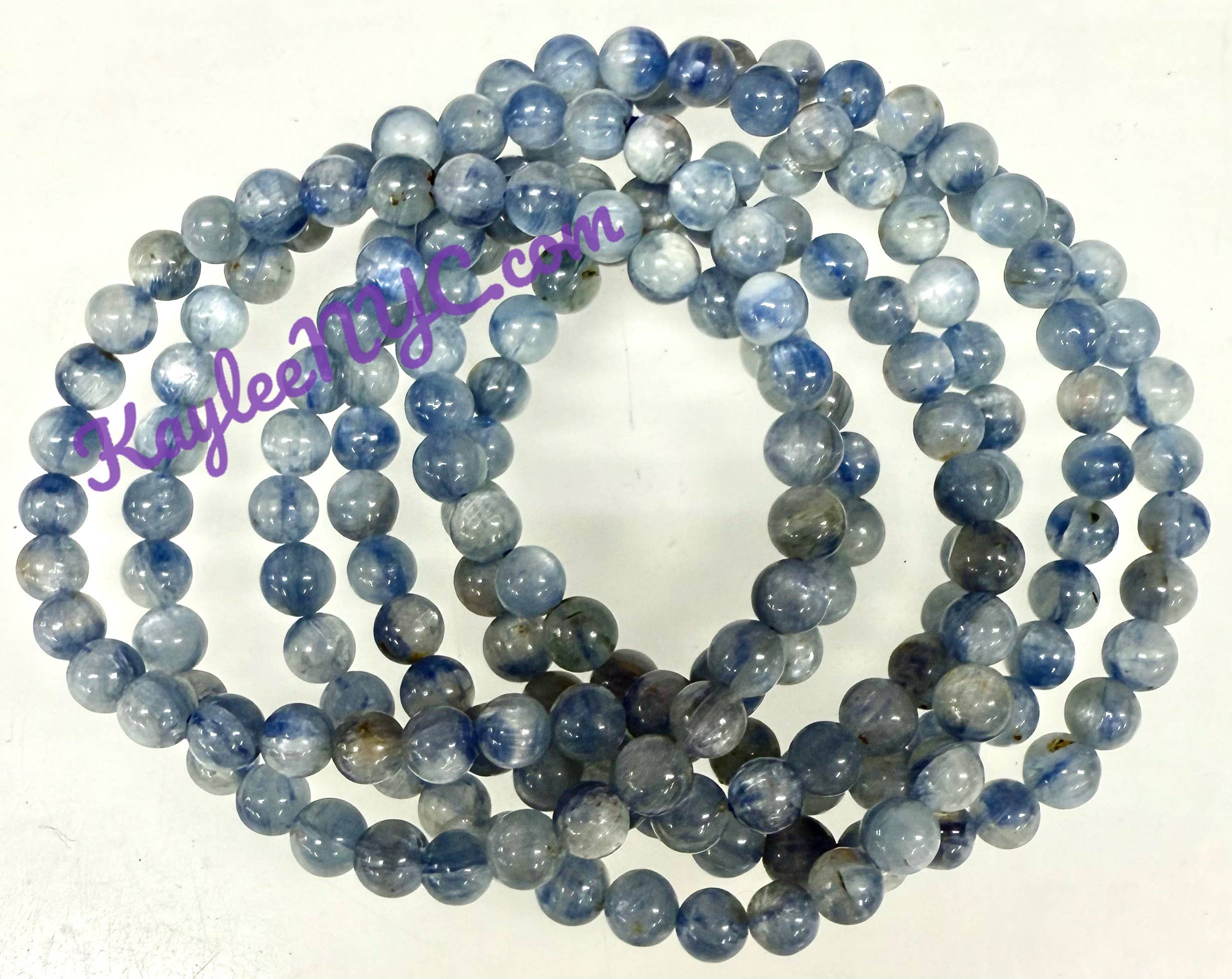 KayleeNYC - Venta al por mayor Pulsera de cuentas - Pulsera elástica de cristal de cianita azul natural de 6 mm y 7,5 pulgadas4