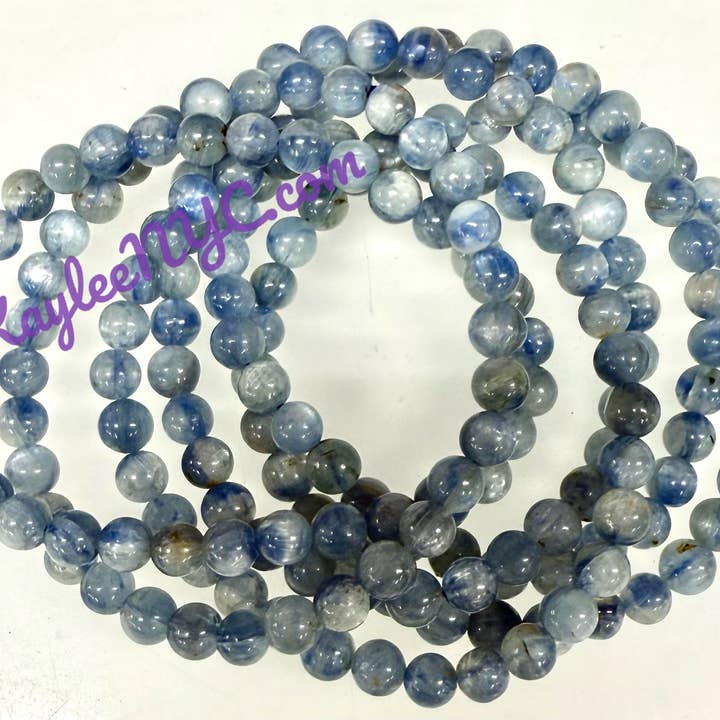 KayleeNYC - Venta al por mayor Pulsera de cuentas - Pulsera elástica de cristal de cianita azul natural de 6 mm y 7,5 pulgadas4