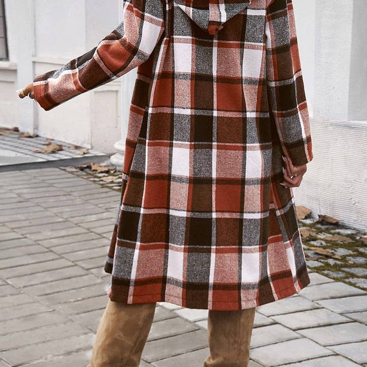 Warm Plaid Trails Hooded Shirt Jacket for wholesale by Love, Kuza