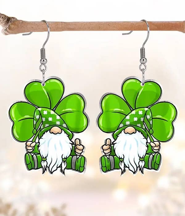 Jewelry Max - Wholesale Dangle Earrings - ( V741 ) ST PATRICK DAY THEME GNOME ACRYLIC EARRING