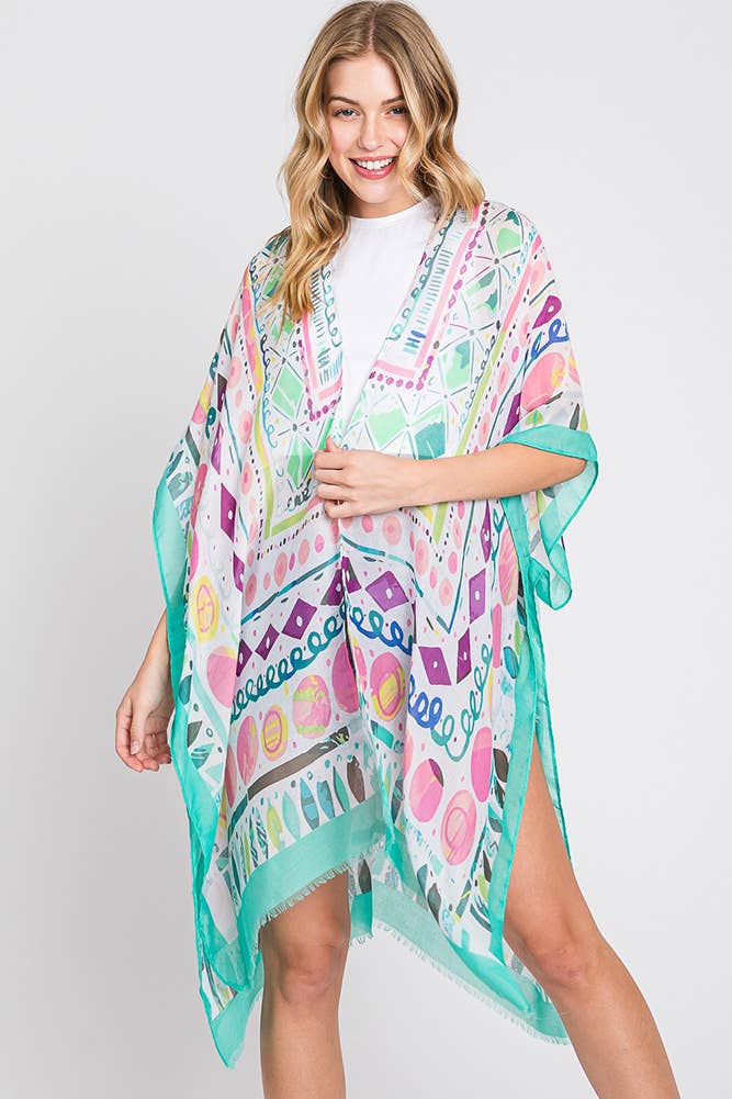 Hana - Wholesale Kimono - Women's - Watercolor Boho Geometric Print Summer Kimono19