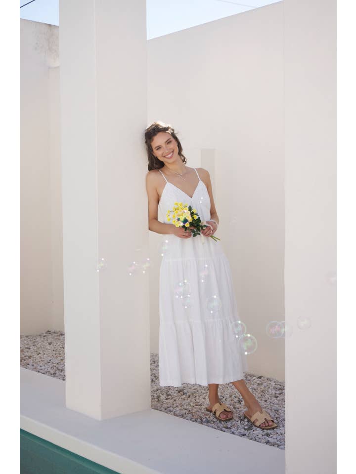 in february - Wholesale Dress - Women's - CROCHET FLARE SMOCKED MAXI DRESS WITH TIERED RUFFELES
