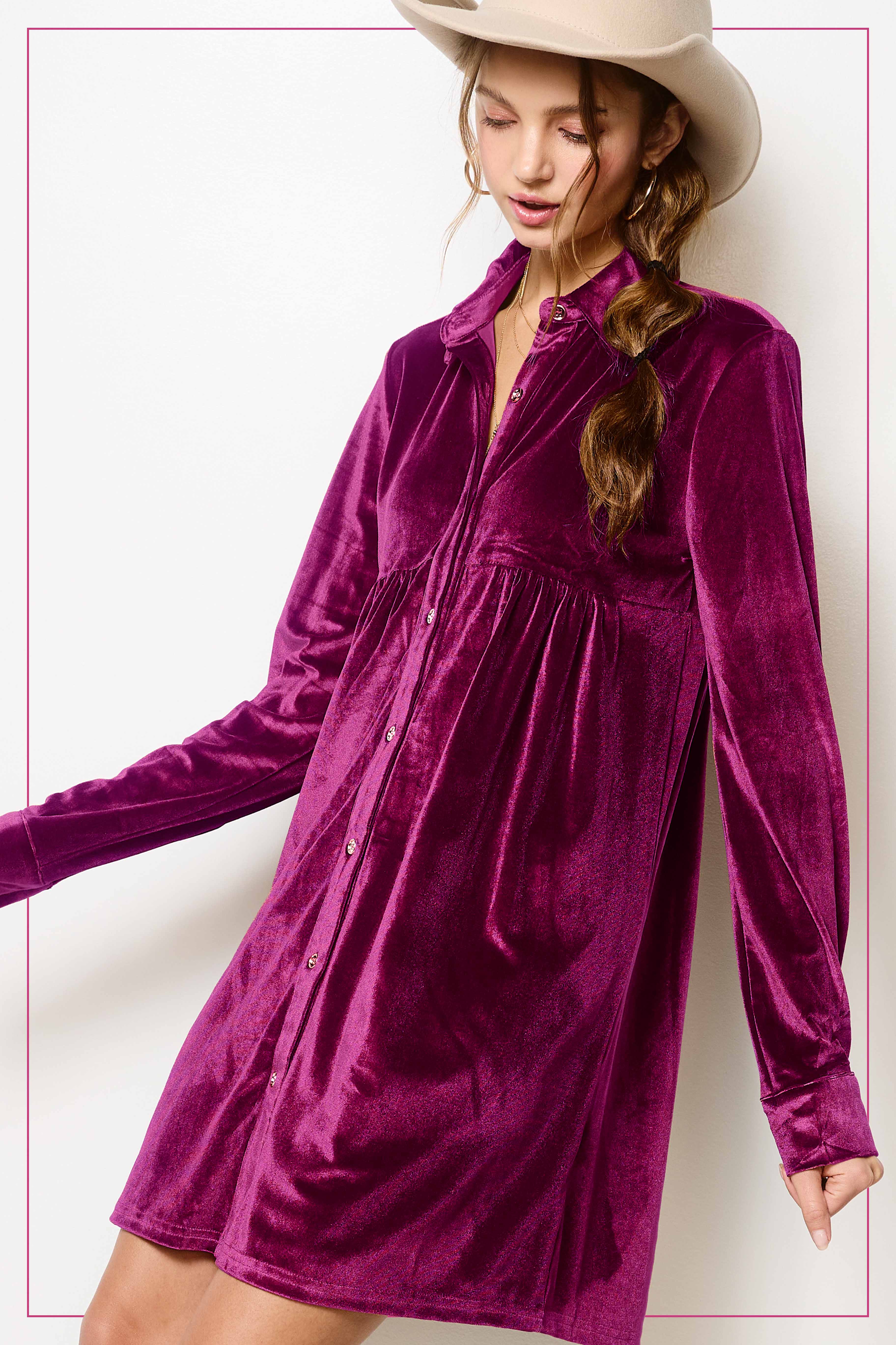 La Miel - Vendita all'ingrosso Vestito - Donna - Vestito in velluto morbido con colletto e bottoni La Miel4