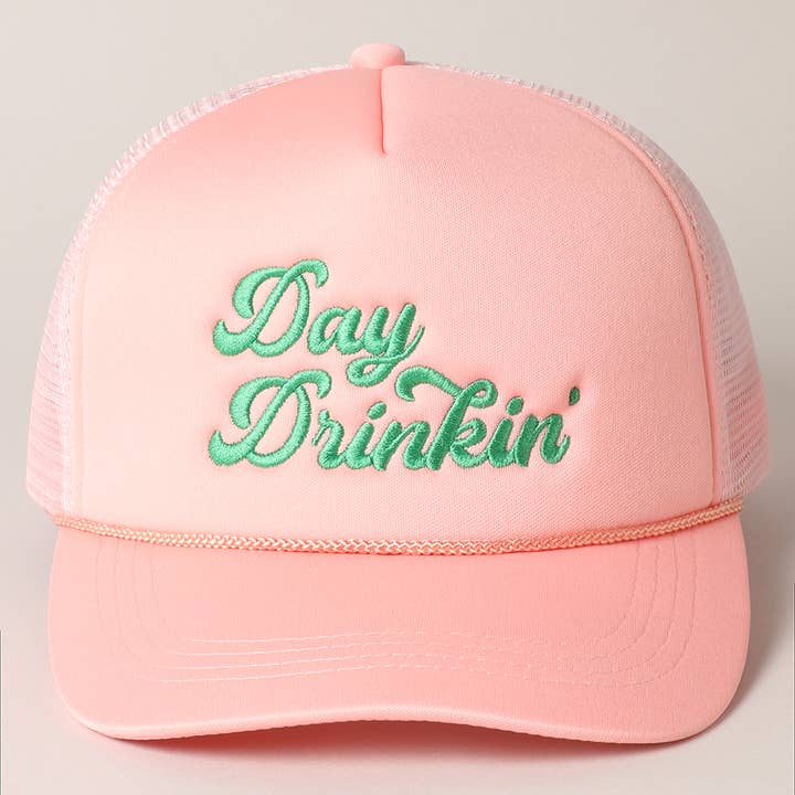 Fashion City - Wholesale Trucker Hat - Women's - Day Drinkin Texts Embroidery Mesh Back Trucker Hat
