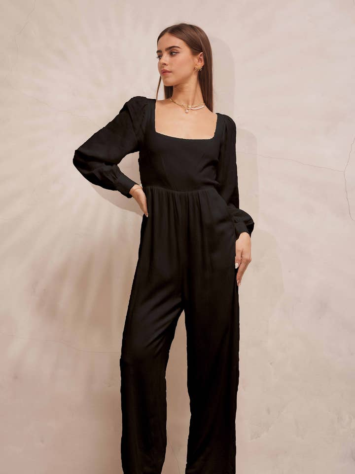 Mono SR3694 con cuello cuadrado y pierna ancha abierta en la espalda para venta al por mayor de Endless Blu