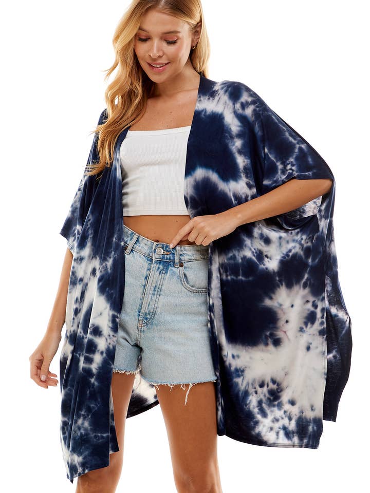 Tie Dye Kimono Cardigan / Beach Cover Up - Navy for wholesale by LOVING PEOPLE