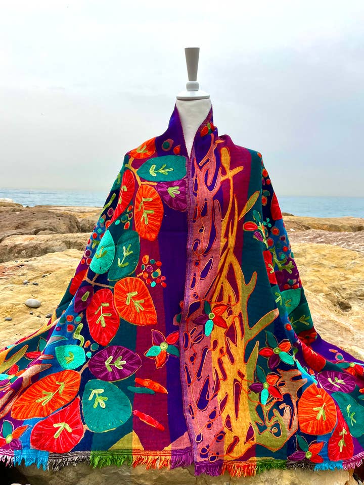 Impressionante xale de lã e seda feito à mão por atacado de KCC Cashmere Limited