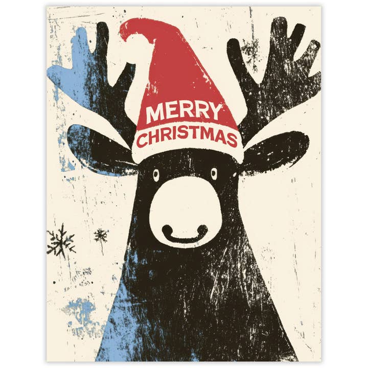 Santa Hat Moose Christmas Card for wholesale by Scarecrow & Nut Tree
