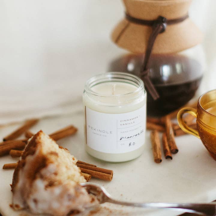 Rekindle Candle Co - Wholesale Jar/Filled Candle - Cinnamon + Vanilla Cotton Wick Soy Candle4