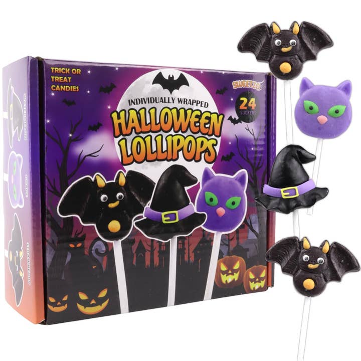 Assorted Halloween Lollipops, Trick or Treat Candy, 24 Count for wholesale by Needzo Inc