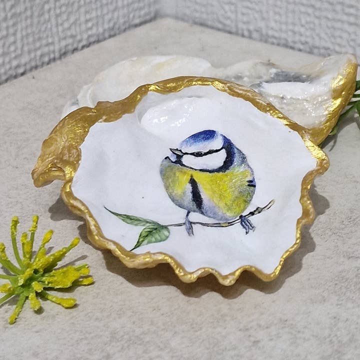 NEW Blue Tit Bird Oyster Shell Trinket Dish Gift Artist for wholesale by Bee my Oyster