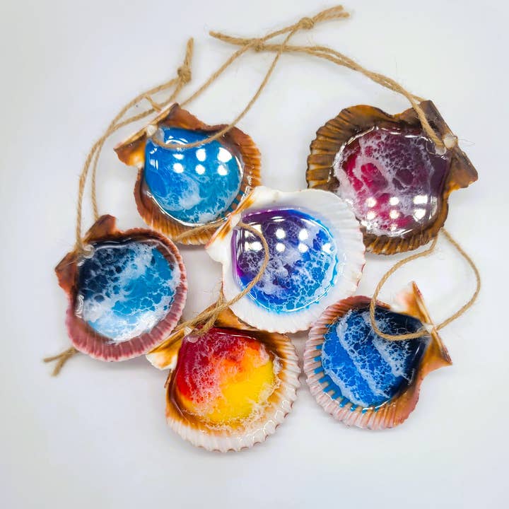 Real Scallop Seashell Christmas Ornaments-Resin Ocean Waves for wholesale by JEMS of the Sea