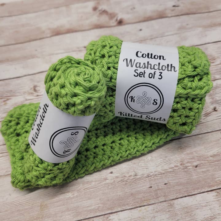 Grass Green Cotton Washcloth for wholesale by Kilted Suds