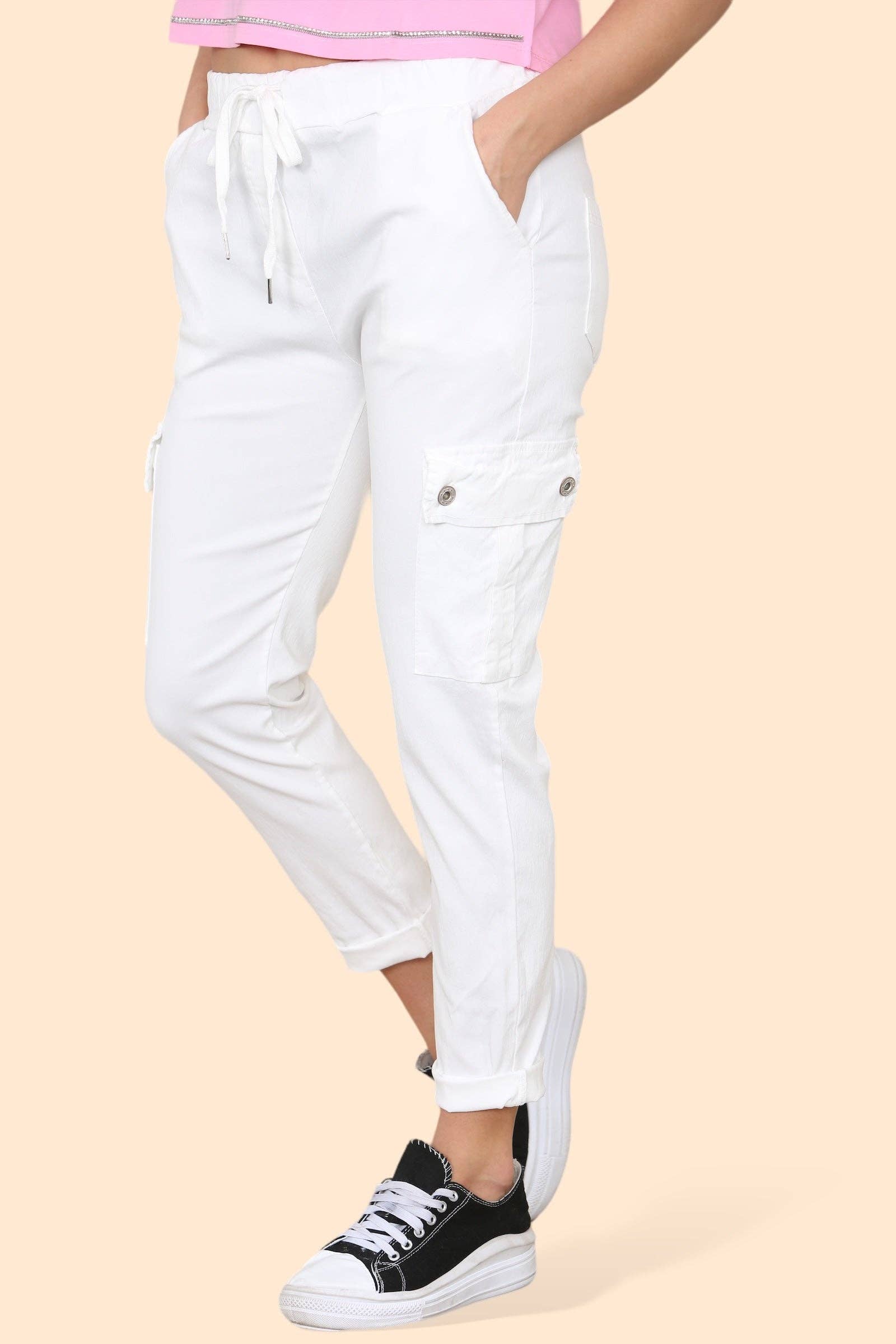 Kurt Muller – wholesale Pants – Women's – Plain Cargo Stud Pocket Bi-Stretch Magic Trousers46