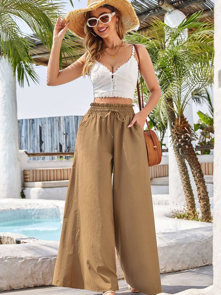 Lily Clothing - Wholesale Pants - Women's - High waist comfort cotton hemp wide leg culottes11