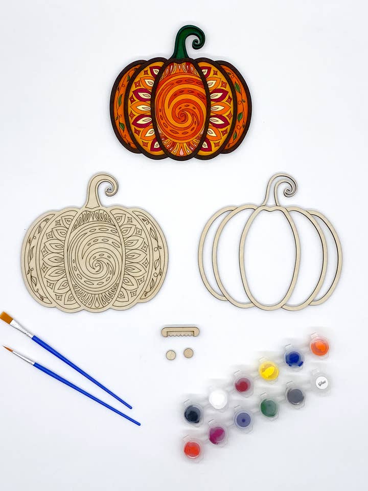 Intricate Floral Mandala Pumpkin | DIY Wood Craft Kit for Adults | 3D Layered Fall Art for wholesale by The Beaming Toolbox