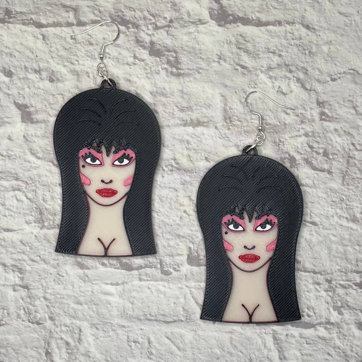 Mistress Of The Dark Horror Statement Earrings / 3D Printed for wholesale by Cryptid Craft Studio