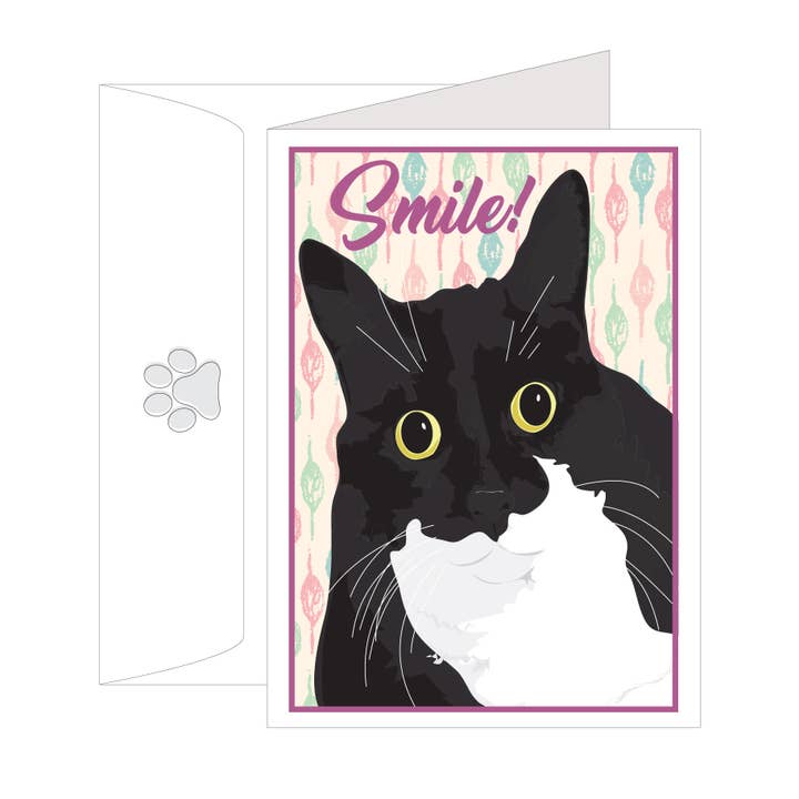 Cat - Smile Blank Inside Greeting Card for wholesale by ArtzyDog Studio