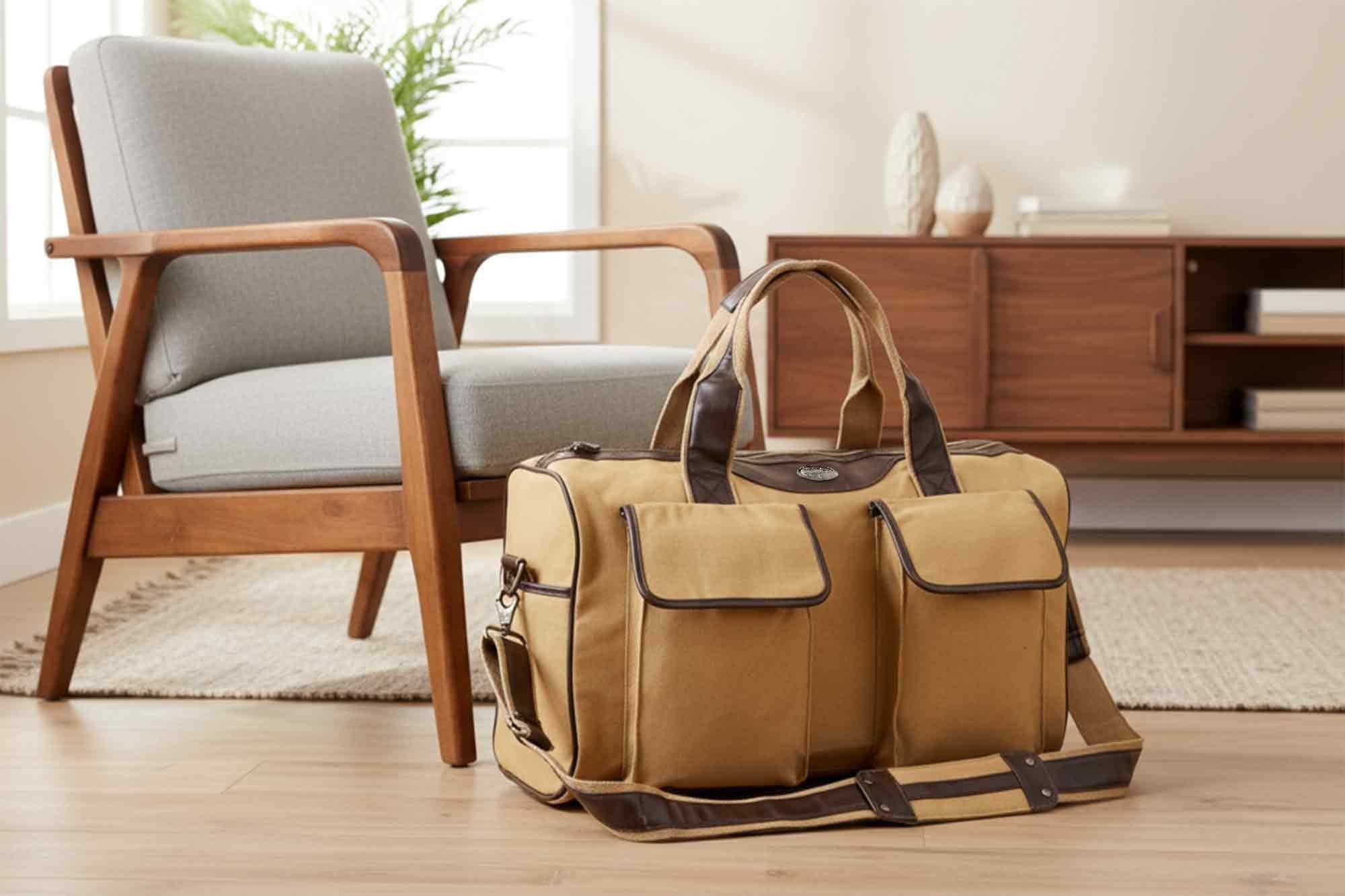 Brown Tan Marlin Canvas Weekender Bag for wholesale on Faire4
