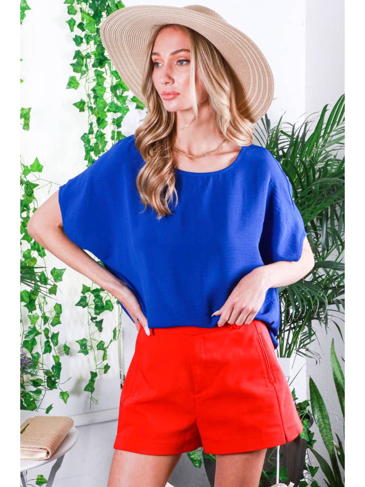 Vine & Love - Wholesale Blouse - Women's - Boat Neck Short-Sleeve Woven Top VT81823
