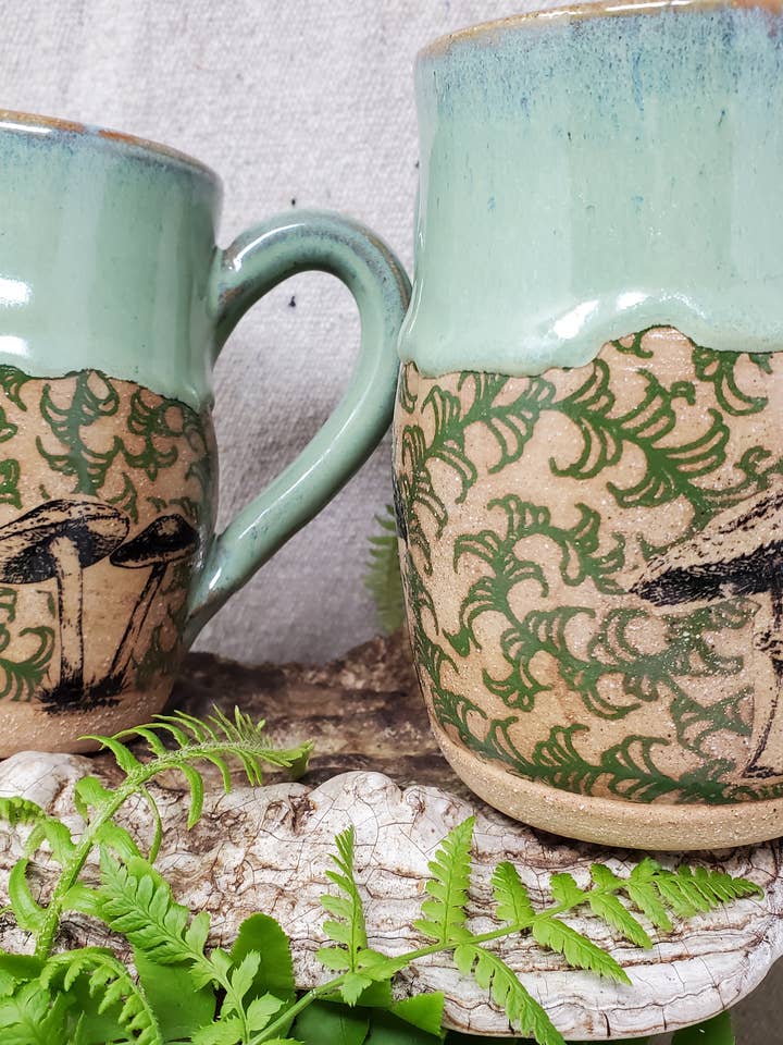 Mushrooms & Vines Mug for wholesale by Turtle Hollow Pottery
