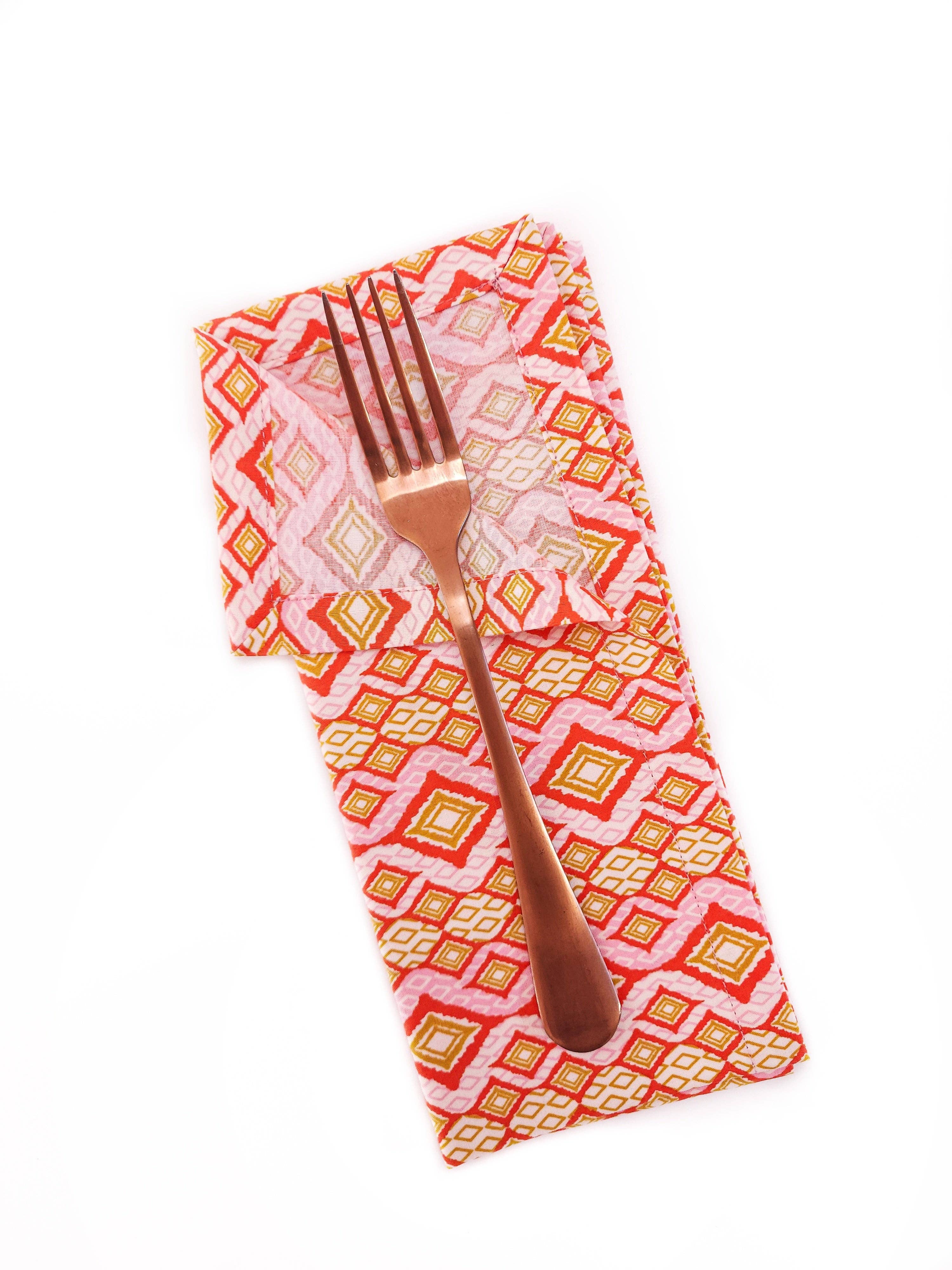 90 West Linen Co. - Wholesale Dinner & Cloth Napkin - Pink & Orange Geometric Cloth Napkins, Set of 43