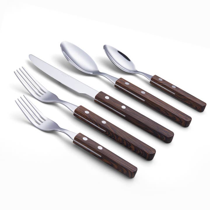 ANNOVA - Wholesale Flatware Set - ANNOVA Walnut Wood Silverware Set 20 Pieces Retro13