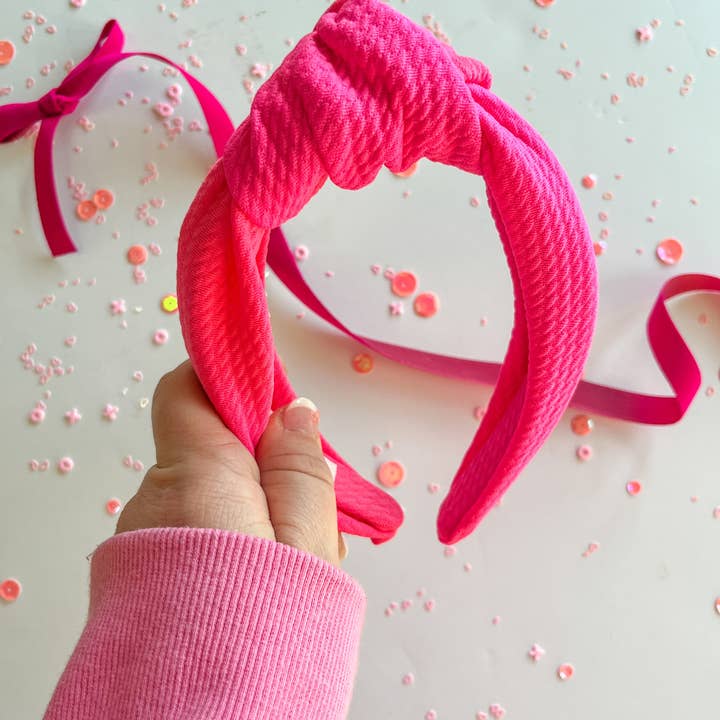 Evie Pearl Handmade LLC - Wholesale Fashion Headband - Kids - Colorblock- Bubblegum Pink & Hot Pink Knotted Headband