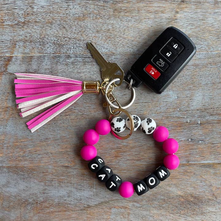 Laberri - Wholesale Keychain Bracelet - BULK PACK - Silicone Beaded Bracelet Keychain - Cat Mom 1