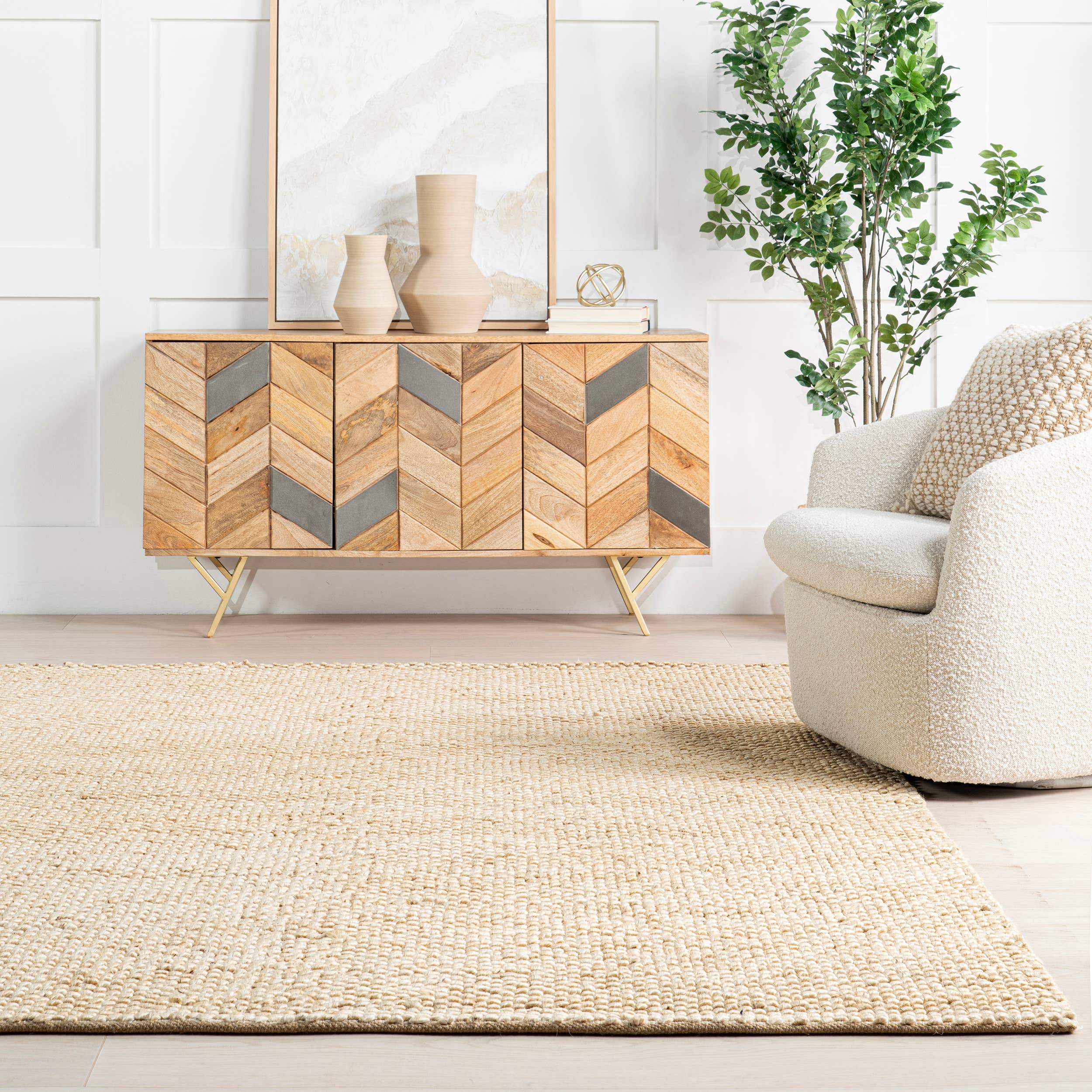 Beige Home Conservatory Textured Handwoven Jute Area Rug for wholesale on Faire3