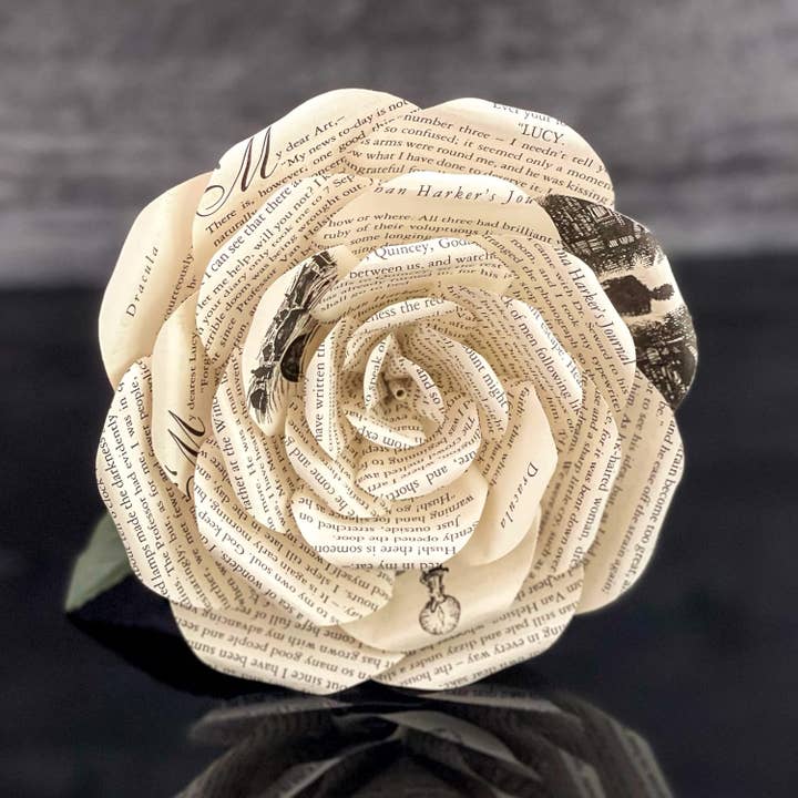 Literary Blooms – wholesale Artificial flowers – Handmade Dracula Paper Flowers–Roses made from Upcycled Book