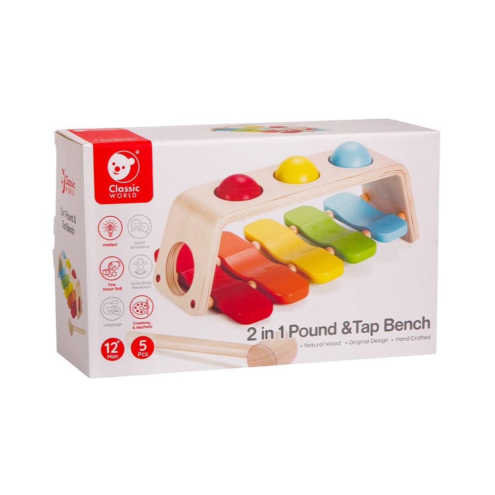 Hippychick – wholesale Musical toy – Kids & baby – Classic World 2-1 Pound Tap Bench Wooden Hammer Xylophone4